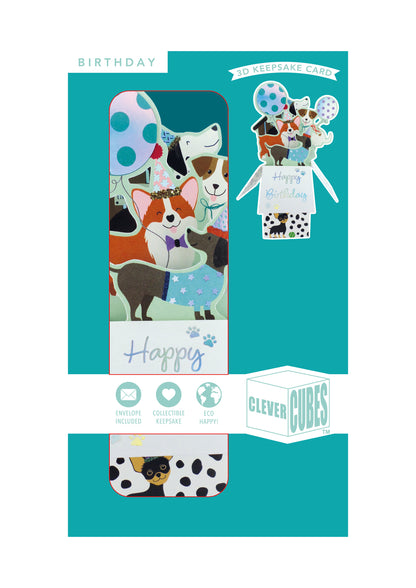 Clever Cube Happy Birthday Pawty Pups Birthday Pop Up Greeting Card