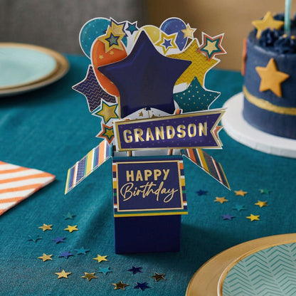 Clever Cubes Grandson Happy Birthday Pop Up Birthday Card For Him 3D Cube Card