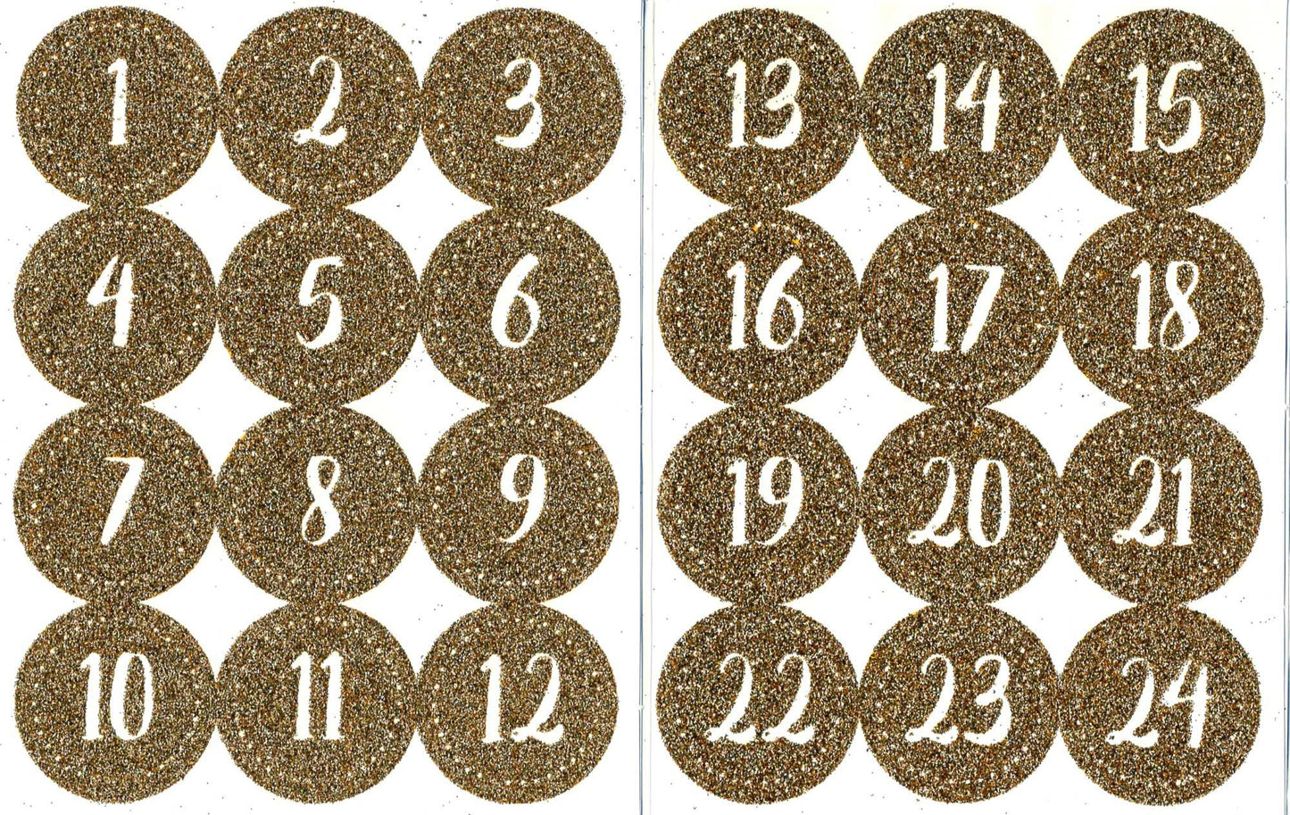 Advent Stickers 1-24 Gold Glitter Numbers Christmas Advent Calendar Crafts