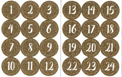 Advent Stickers 1-24 Gold Glitter Numbers Christmas Advent Calendar Crafts