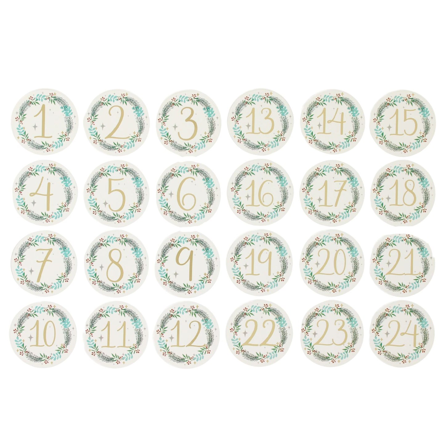 Christmas Advent Stickers 1-24 Gold Wreath Numbers Countdown Calendar DIY Crafts
