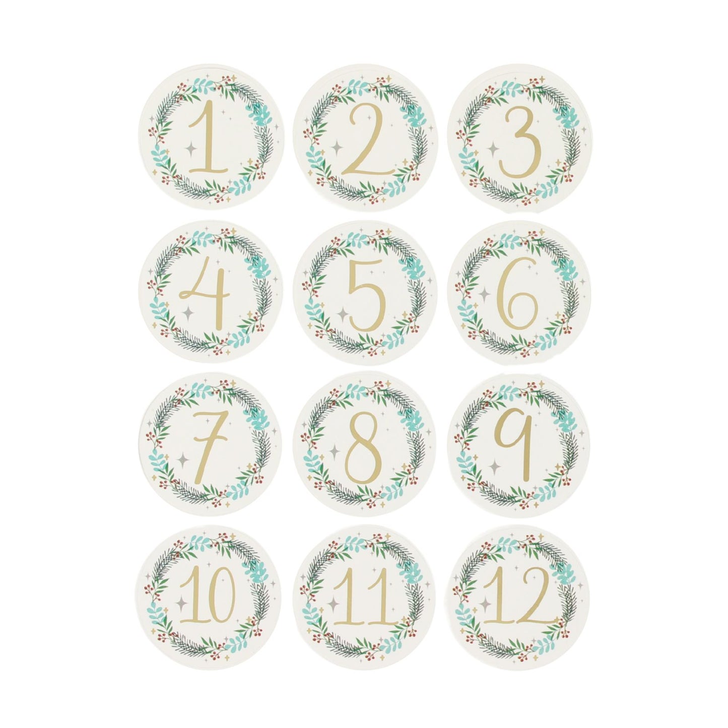 Christmas Advent Stickers 1-24 Gold Wreath Numbers Countdown Calendar DIY Crafts