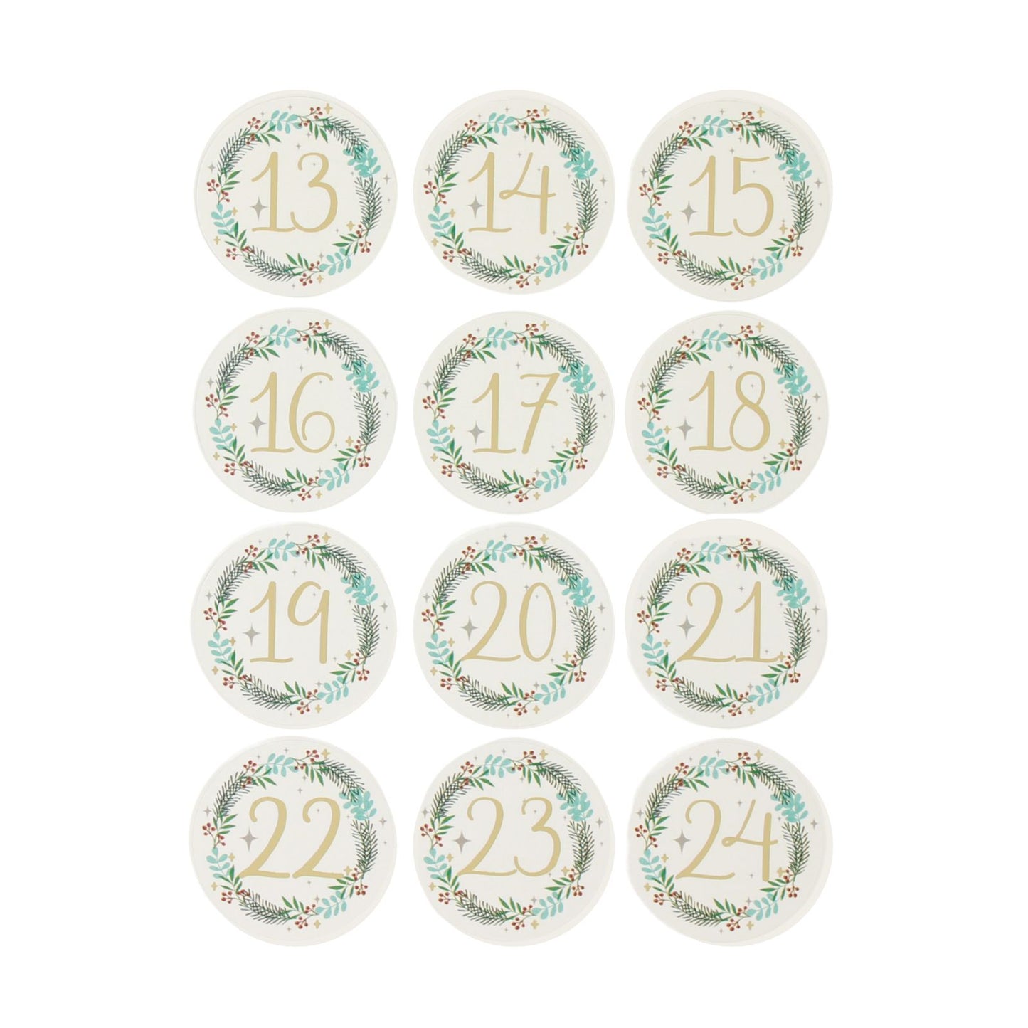 Christmas Advent Stickers 1-24 Gold Wreath Numbers Countdown Calendar DIY Crafts