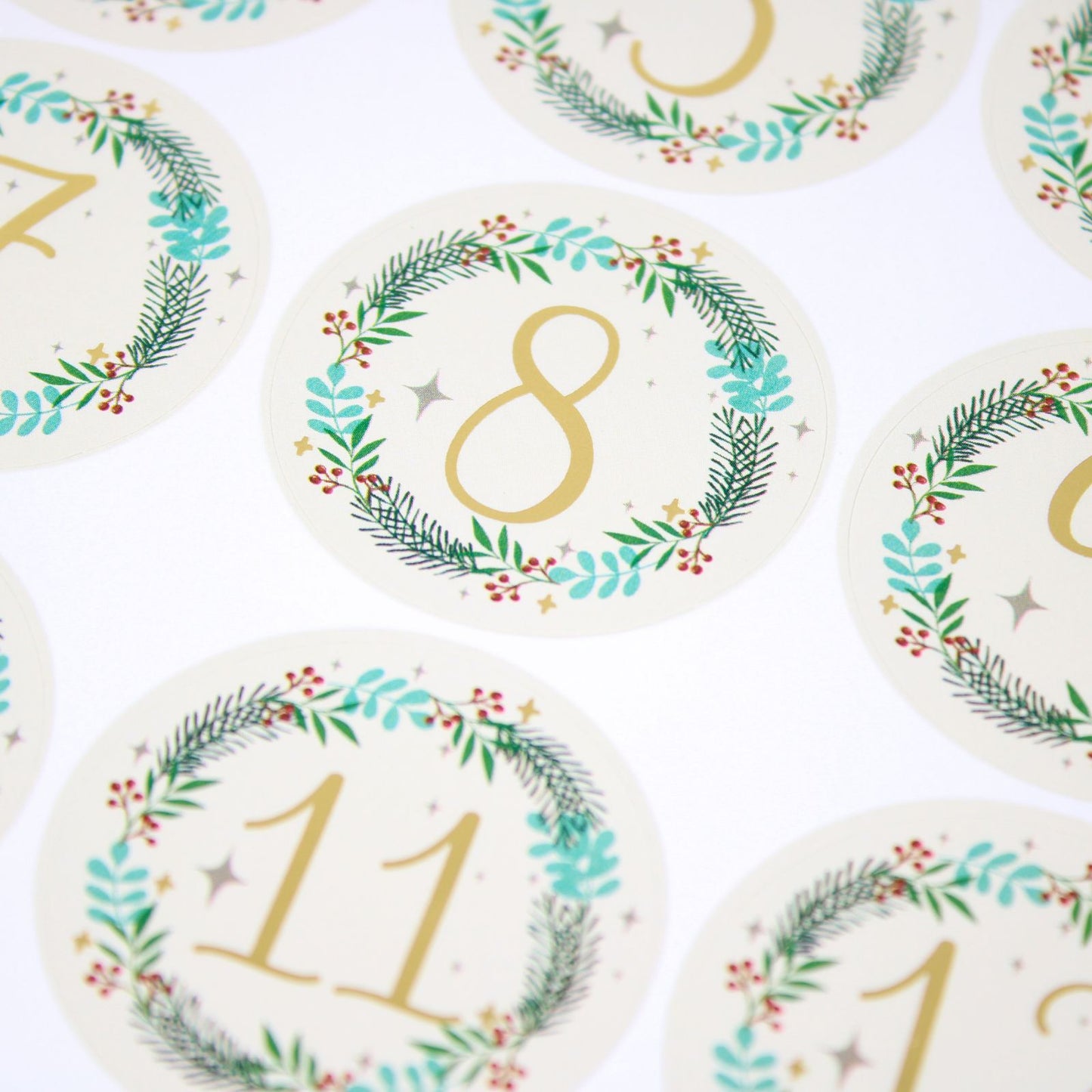 Christmas Advent Stickers 1-24 Gold Wreath Numbers Countdown Calendar DIY Crafts