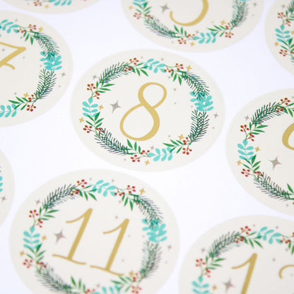Christmas Advent Stickers 1-24 Gold Wreath Numbers Countdown Calendar DIY Crafts