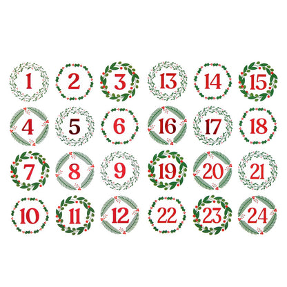 Christmas Advent Stickers 1-24 Red & Green Numbers Countdown Calendar DIY Crafts