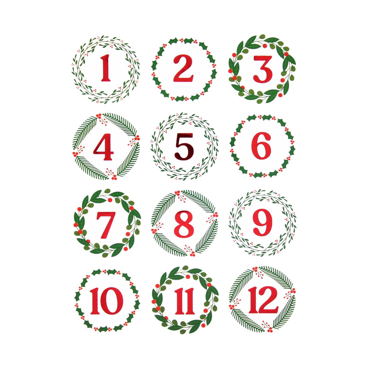 Christmas Advent Stickers 1-24 Red & Green Numbers Countdown Calendar DIY Crafts