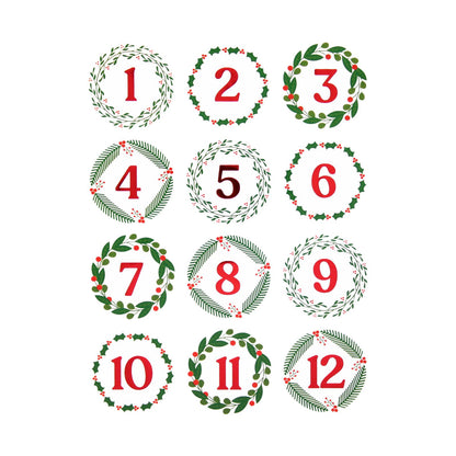Christmas Advent Stickers 1-24 Red & Green Numbers Countdown Calendar DIY Crafts