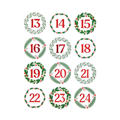 Christmas Advent Stickers 1-24 Red & Green Numbers Countdown Calendar DIY Crafts