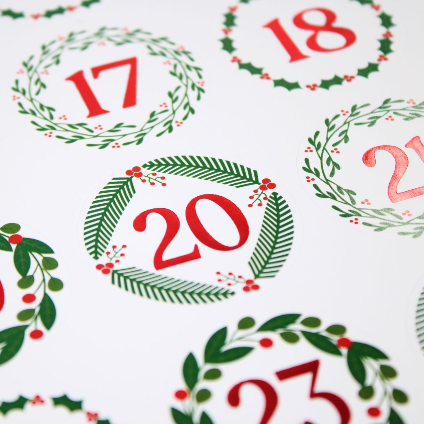 Christmas Advent Stickers 1-24 Red & Green Numbers Countdown Calendar DIY Crafts