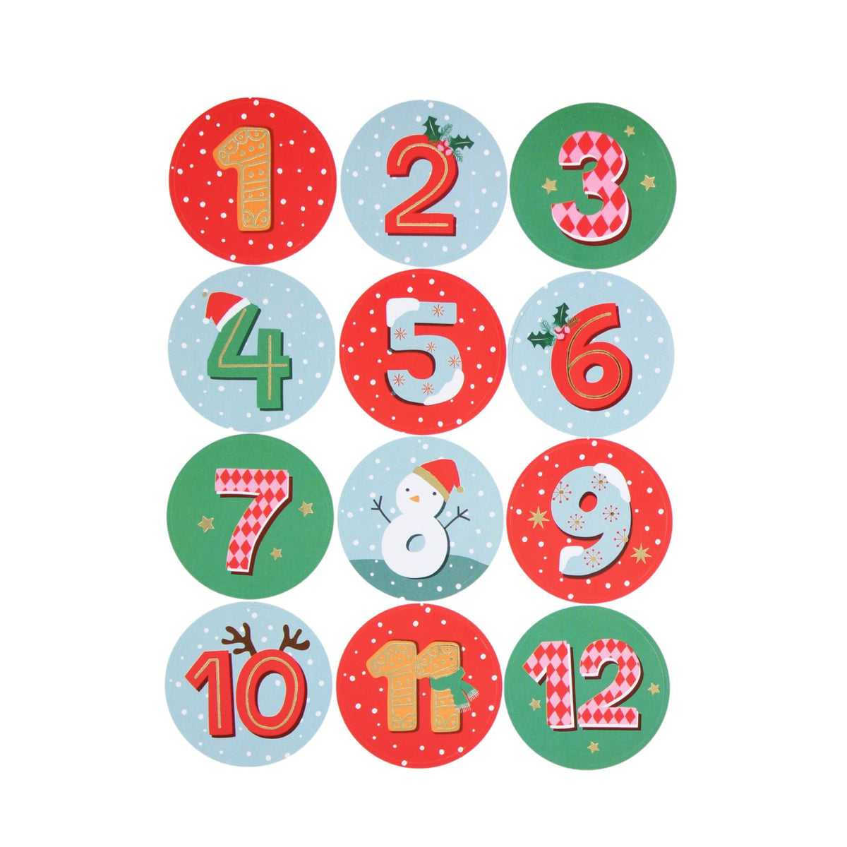 Christmas Advent Stickers 1-24 Snowy Numbers Countdown Calendar DIY Crafts