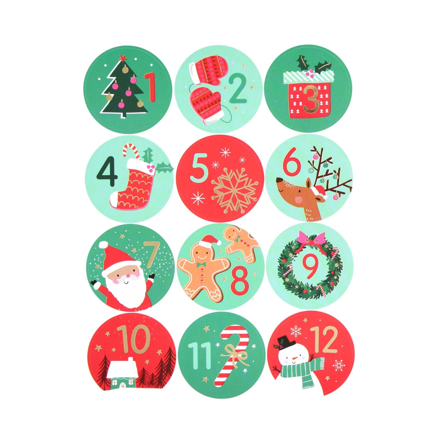 Christmas Advent Stickers 1-24 Festive Numbers Countdown Calendar DIY Crafts