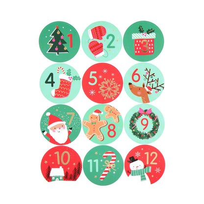 Christmas Advent Stickers 1-24 Festive Numbers Countdown Calendar DIY Crafts