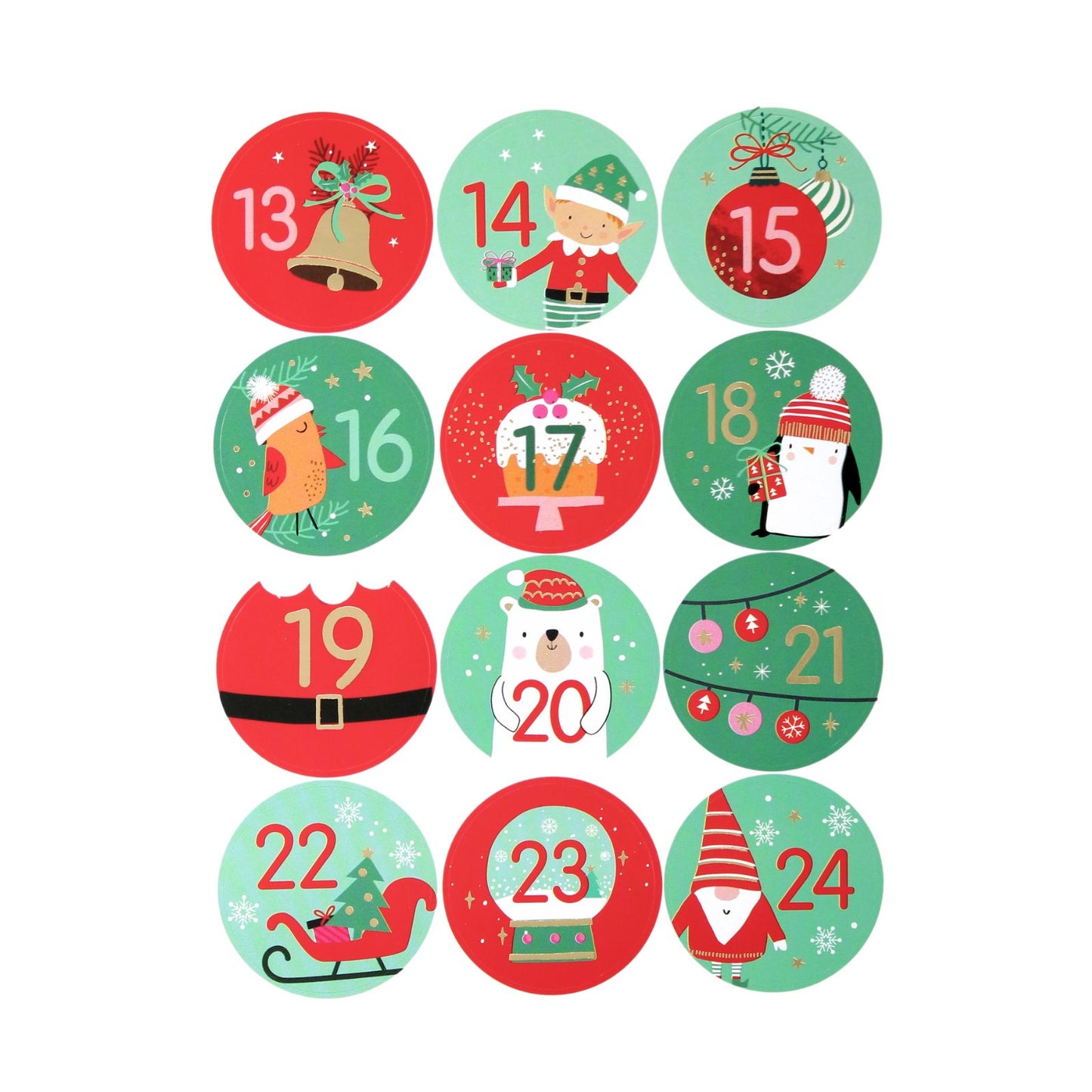 Christmas Advent Stickers 1-24 Festive Numbers Countdown Calendar DIY Crafts