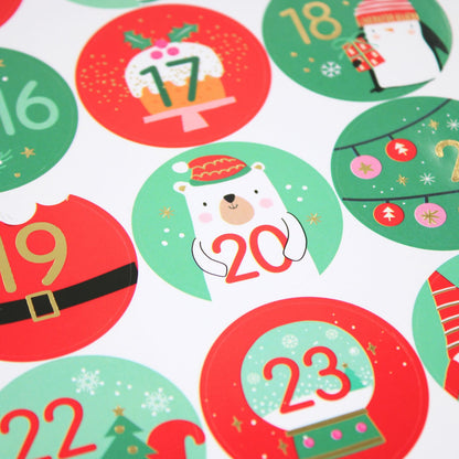 Christmas Advent Stickers 1-24 Festive Numbers Countdown Calendar DIY Crafts