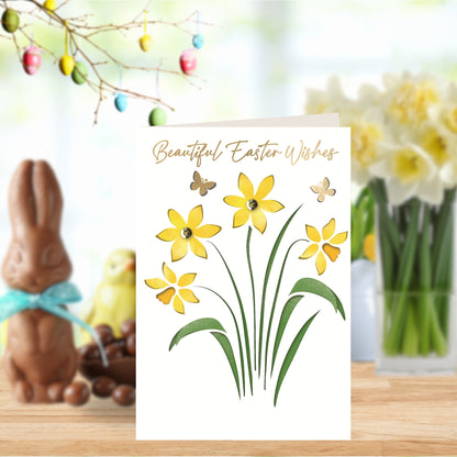 Beautiful Easter Wishes Daffs Hand-Finished Easter Card
