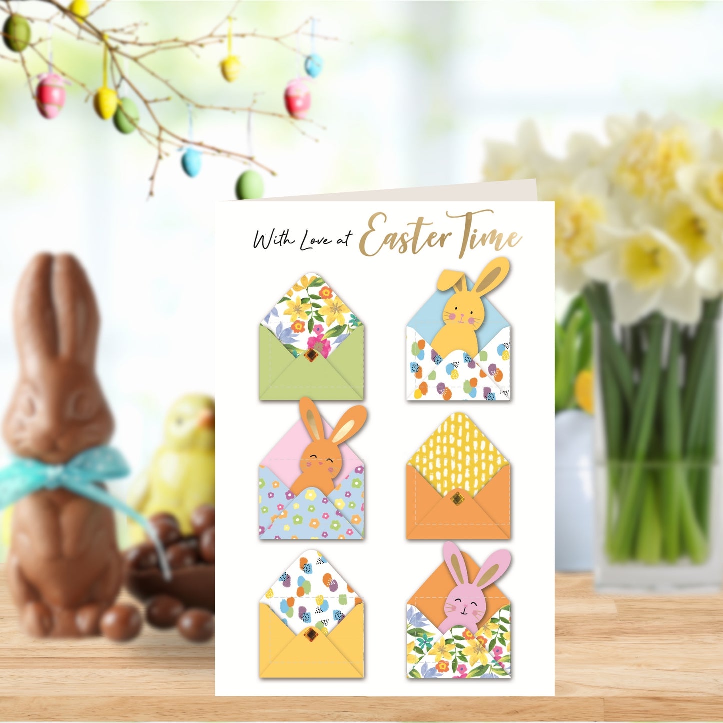 Love At Easter Time Rabbits Hand-Finished Easter Card