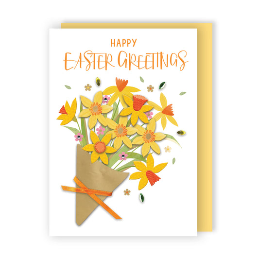Embellished Happy Easter Greetings Daffodil Joy! Hand-Finished Easter Card