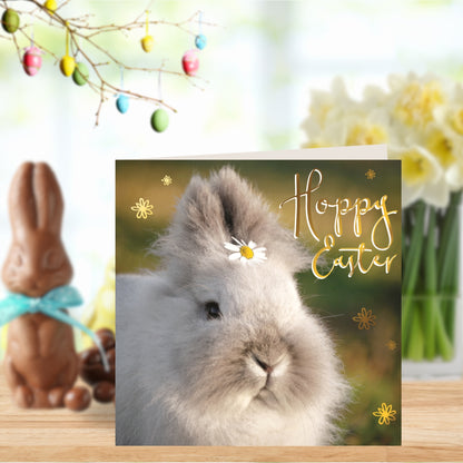 Cute Bunny Wearing A Daisy Photographic Easter Greeting Card