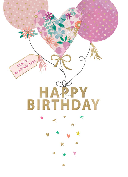 Time To Celebrate Happy Birthday Pink Party Poppers! Contemporary Birthday Card