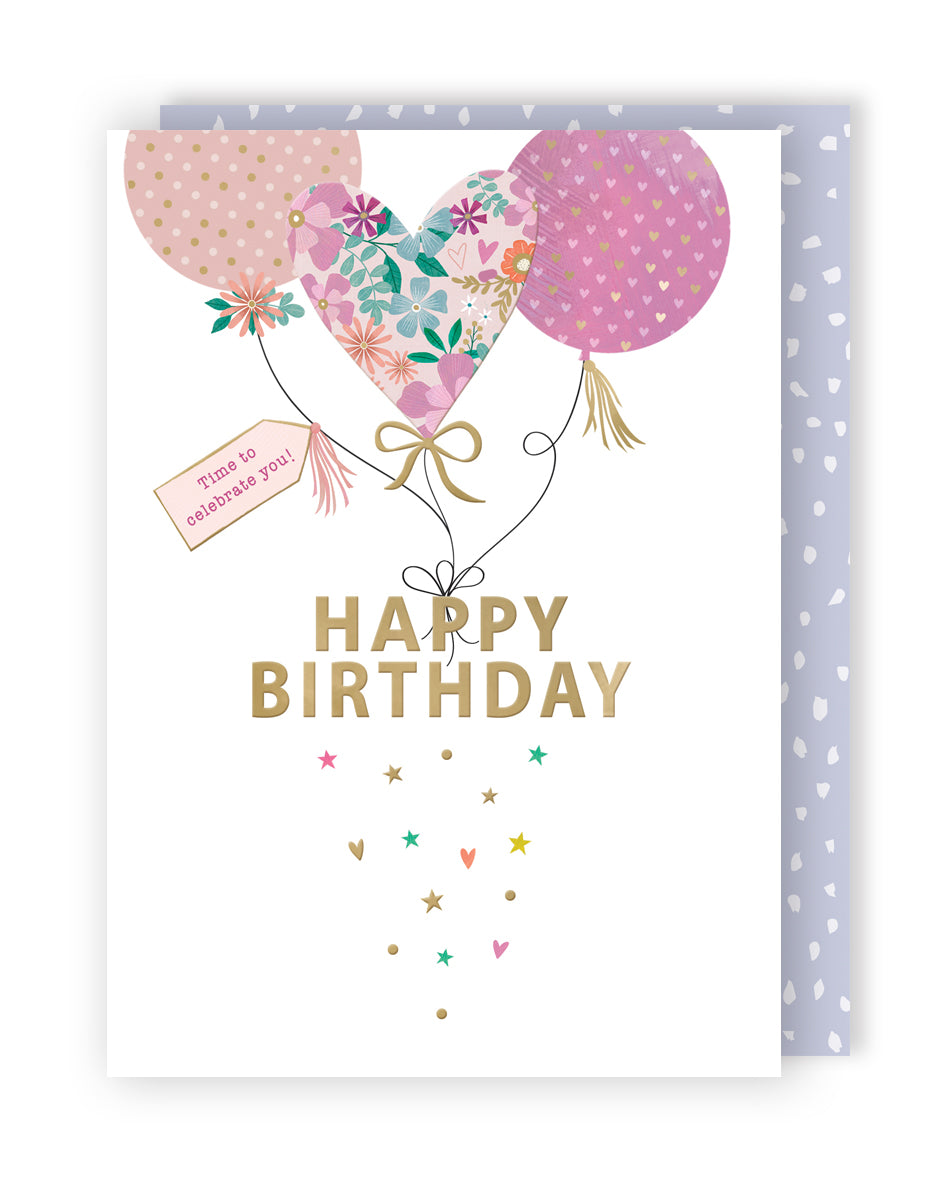 Time To Celebrate Happy Birthday Pink Party Poppers! Contemporary Birthday Card