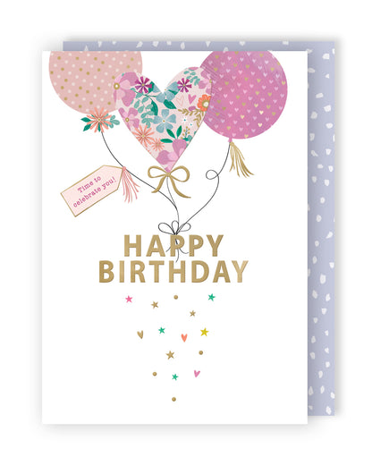 Time To Celebrate Happy Birthday Pink Party Poppers! Contemporary Birthday Card