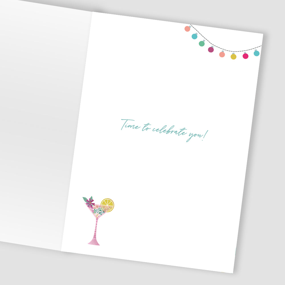 Happy Hour Starts Now! Bubbly And Pink! Contemporary Birthday Card