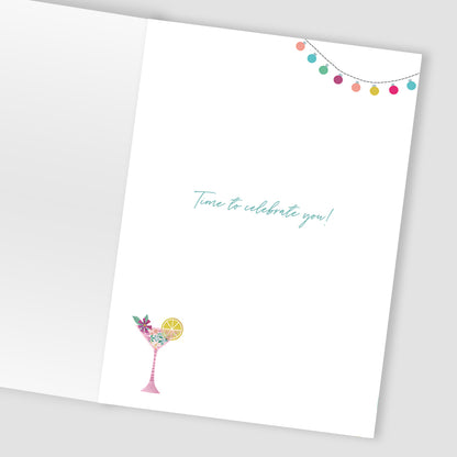 Happy Hour Starts Now! Bubbly And Pink! Contemporary Birthday Card