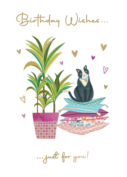 Birthday Wishes Purrfectly Cozy! Cat Contemporary Birthday Card