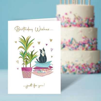 Birthday Wishes Purrfectly Cozy! Cat Contemporary Birthday Card
