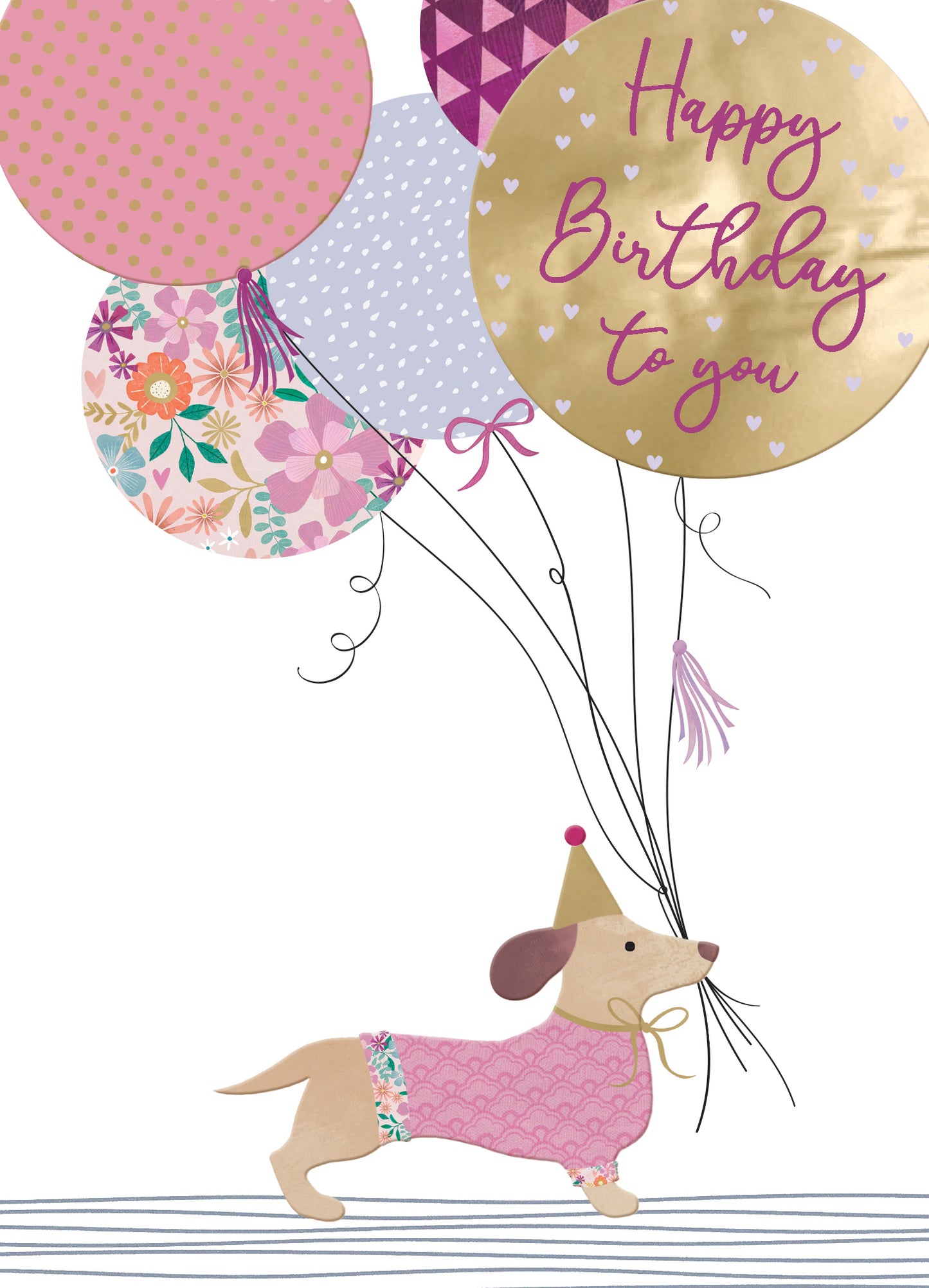 Happy Birthday To You Dachshund Balloon Buddies! Contemporary Birthday Card