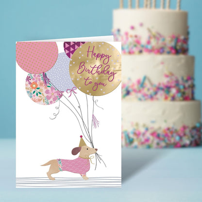 Happy Birthday To You Dachshund Balloon Buddies! Contemporary Birthday Card
