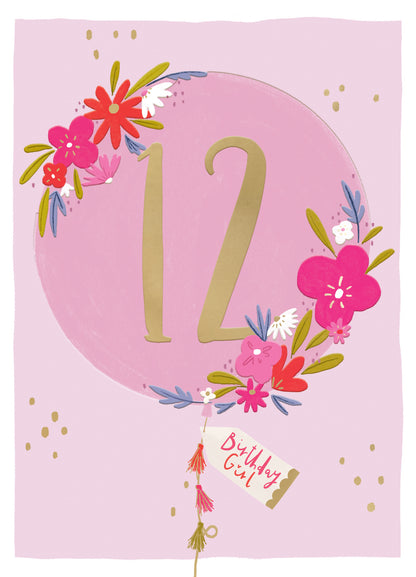 Age 12 Birthday Girl 12th Happy Bloomin' Birthday! Contemporary Birthday Card