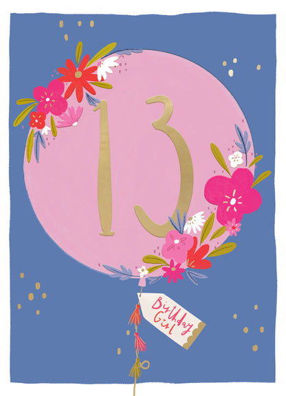 Age 13 Birthday Girl 13th Blooming Fun! Contemporary Birthday Card