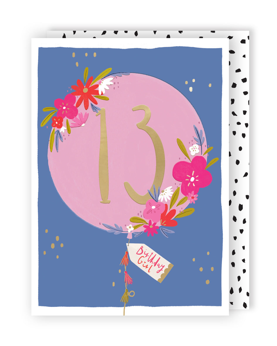 Age 13 Birthday Girl 13th Blooming Fun! Contemporary Birthday Card