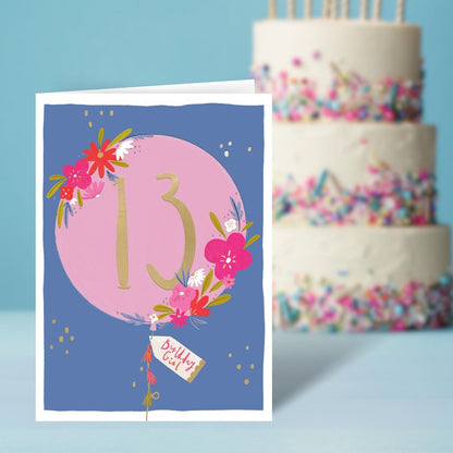 Age 13 Birthday Girl 13th Blooming Fun! Contemporary Birthday Card
