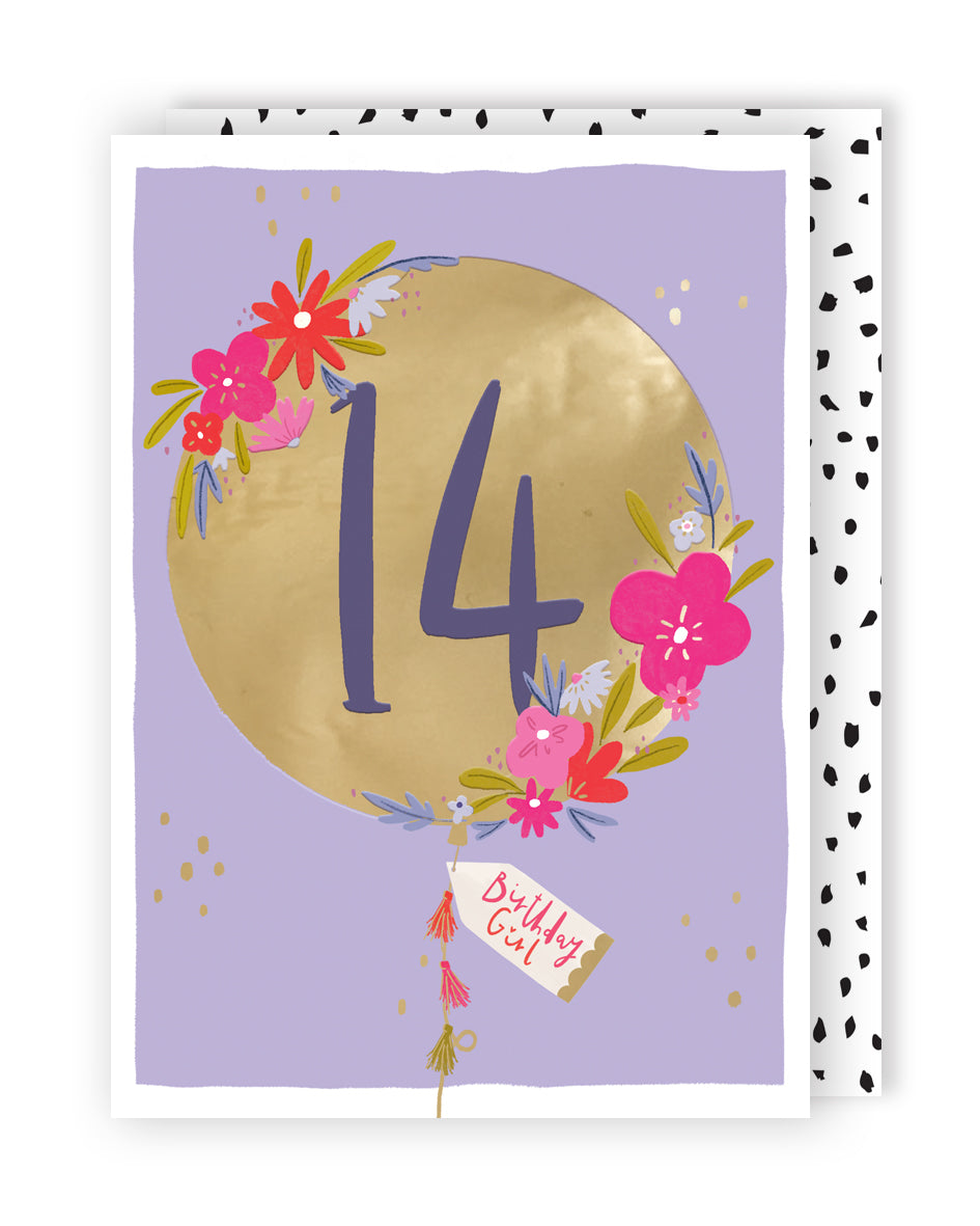 Age 14 Birthday Girl 14th Bloom-Tastic Fun! Contemporary Birthday Card
