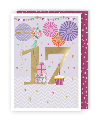 Age 17 Birthday Girl 17th Shining Seventeen! Contemporary Birthday Card