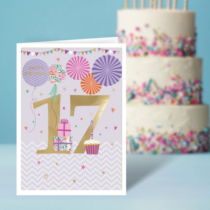 Age 17 Birthday Girl 17th Shining Seventeen! Contemporary Birthday Card
