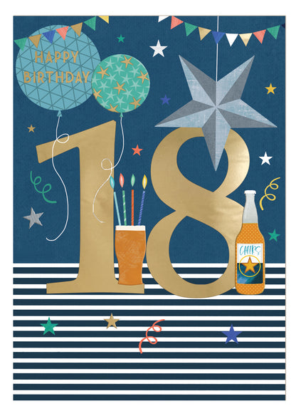 Age 18 Birthday Boy 18th Cheers, Eighteen! Contemporary Birthday Card