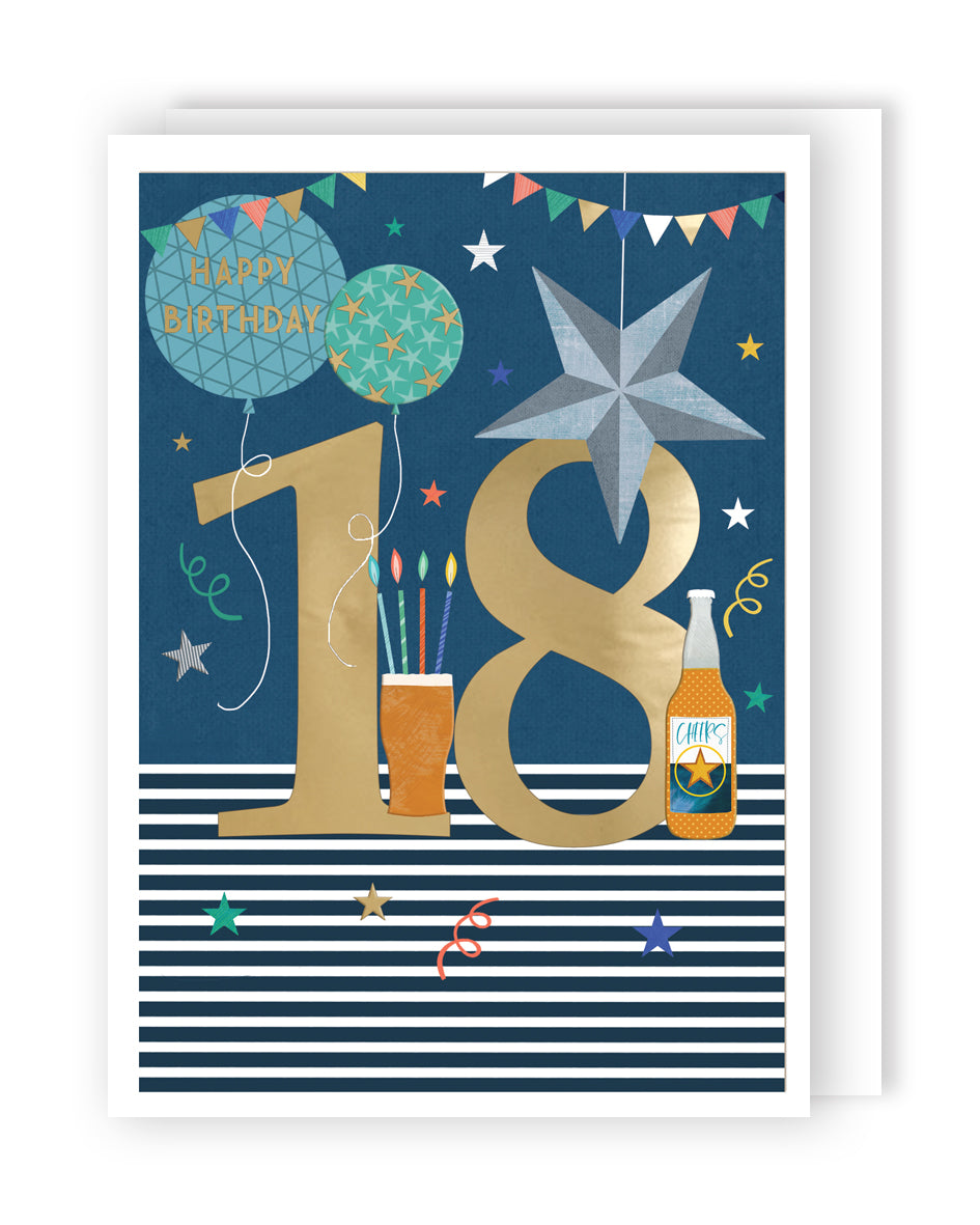 Age 18 Birthday Boy 18th Cheers, Eighteen! Contemporary Birthday Card