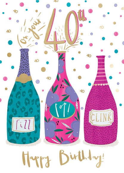 On Your 40th For Her Bubbly Blooms Contemporary Birthday Card