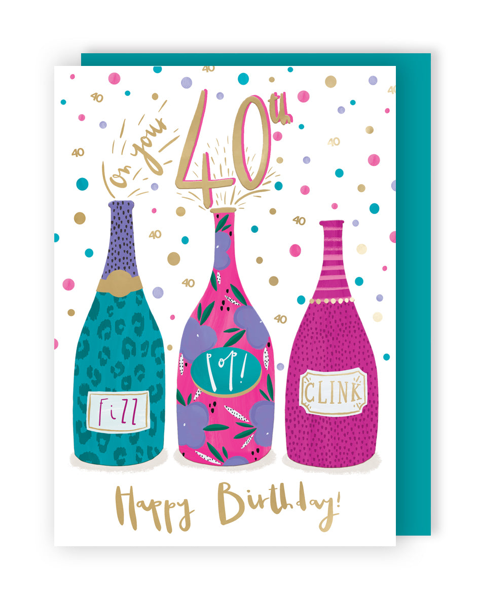 On Your 40th For Her Bubbly Blooms Contemporary Birthday Card