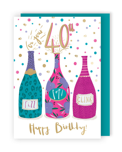 On Your 40th For Her Bubbly Blooms Contemporary Birthday Card