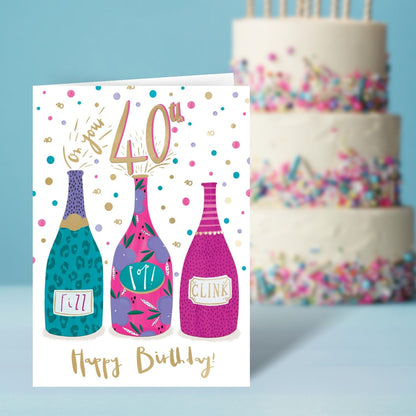 On Your 40th For Her Bubbly Blooms Contemporary Birthday Card