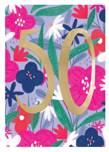 50th Birthday For Her Fifty-Tastic Blooms! Contemporary Birthday Card