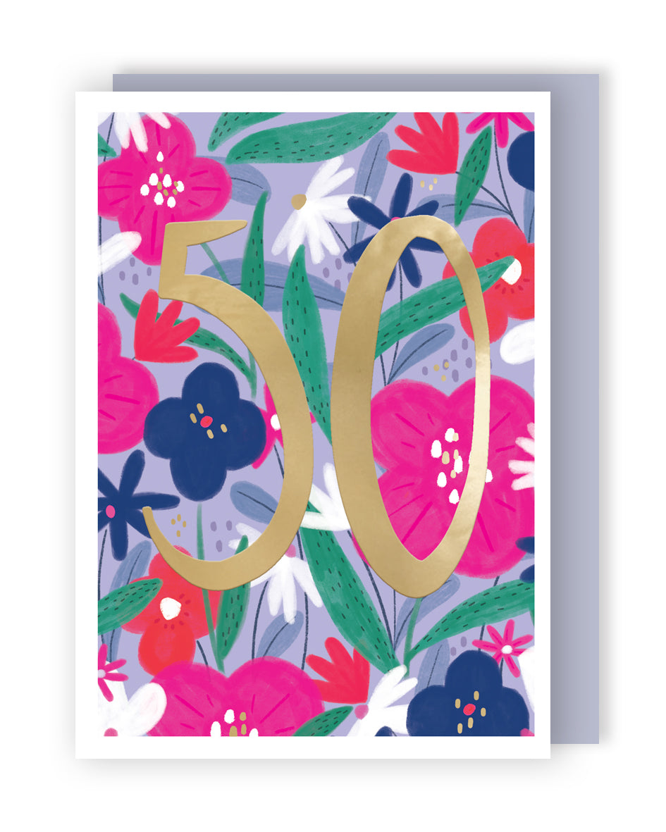 50th Birthday For Her Fifty-Tastic Blooms! Contemporary Birthday Card