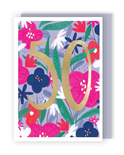 50th Birthday For Her Fifty-Tastic Blooms! Contemporary Birthday Card
