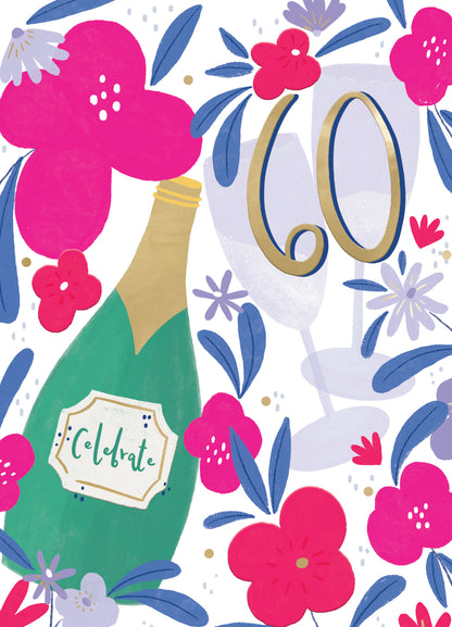60th Birthday For Her Bubbly Blossoms! Contemporary Birthday Card