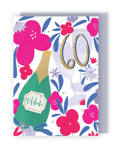 60th Birthday For Her Bubbly Blossoms! Contemporary Birthday Card